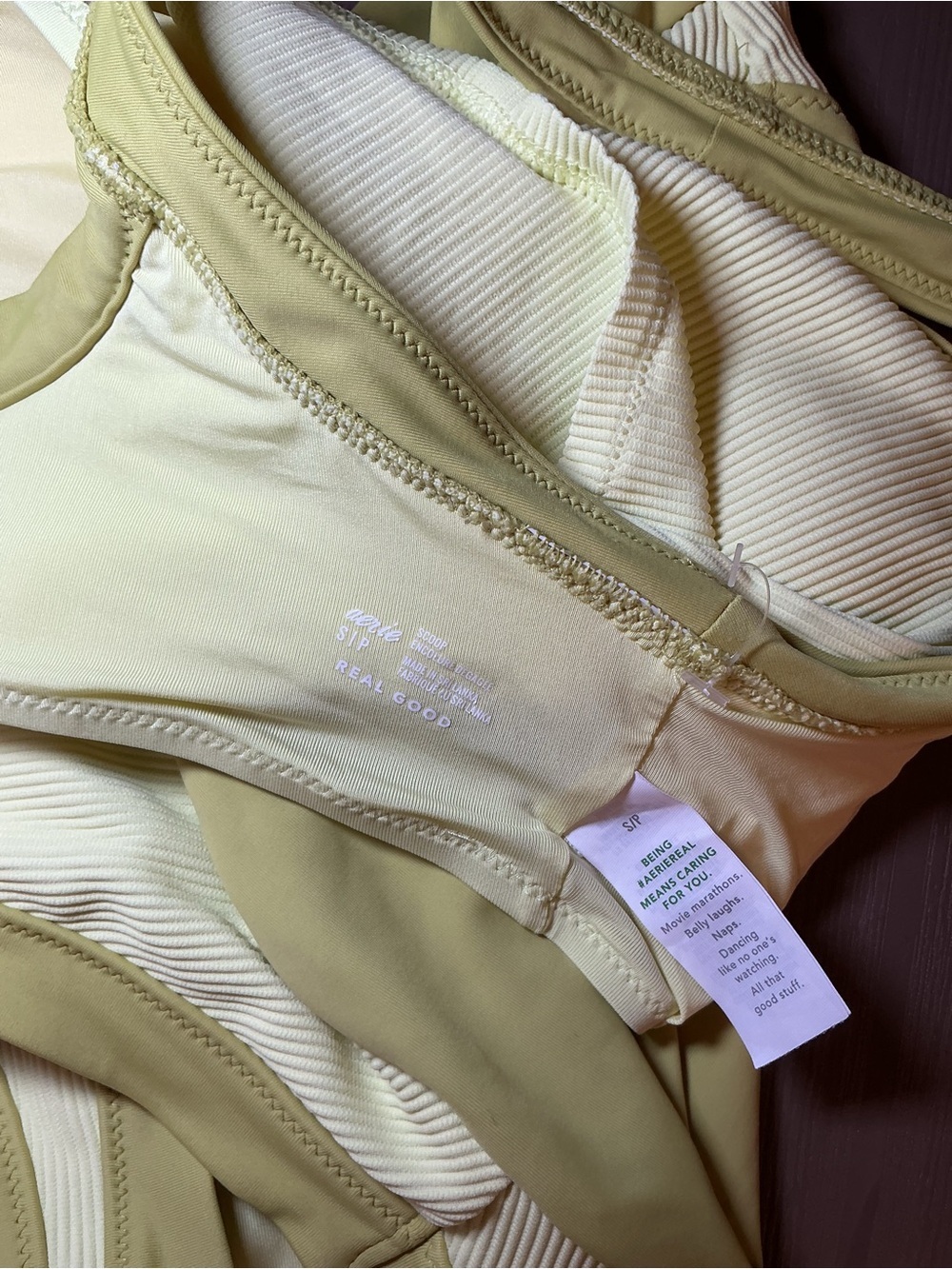 Cream & Light Green Ribbed bikini Set - Picture 8 of 8